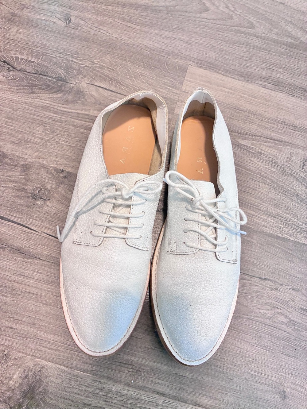 Zara White Leather Lace-Up Flats